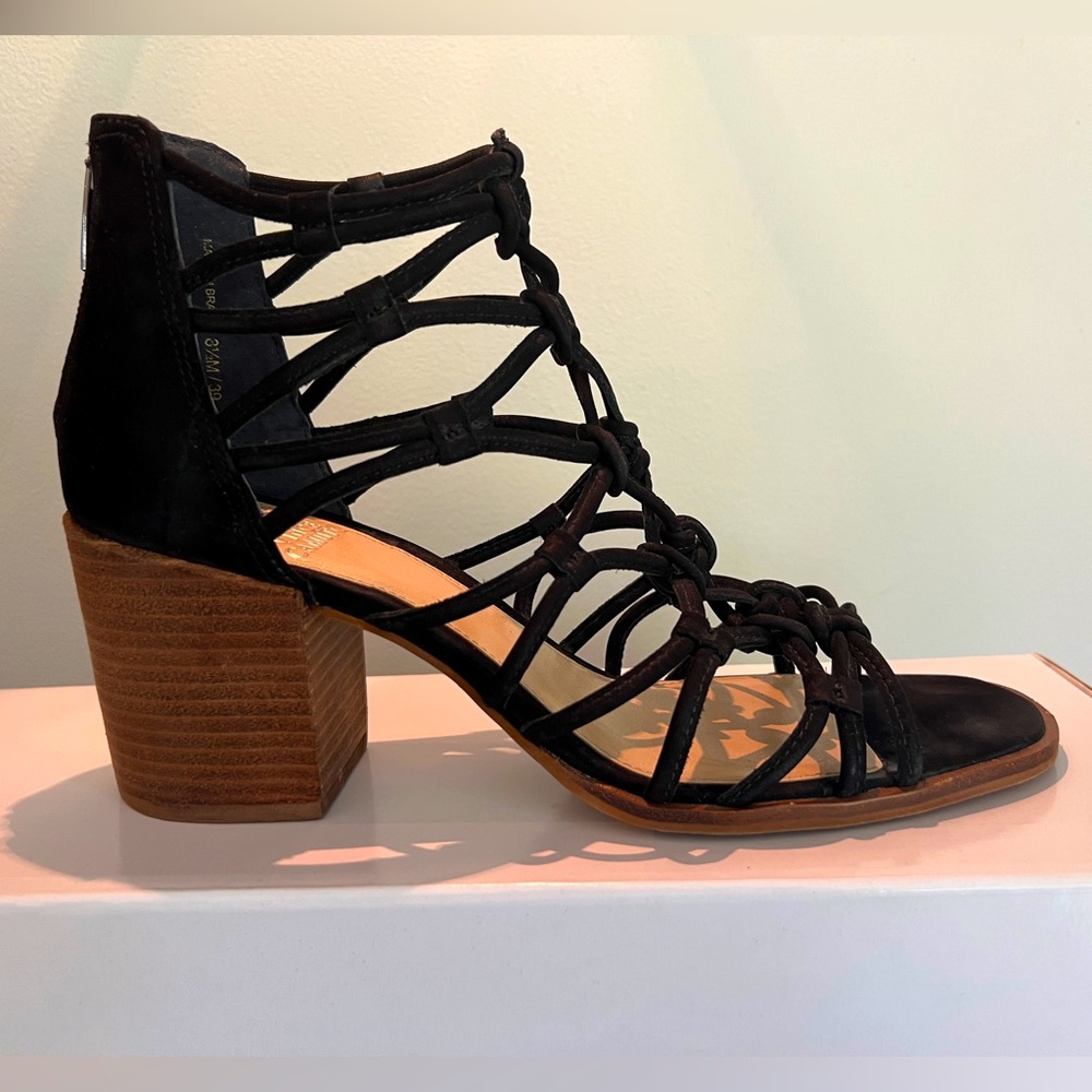 Vince Cumuto Black Strappy open toe boot with chunky heel